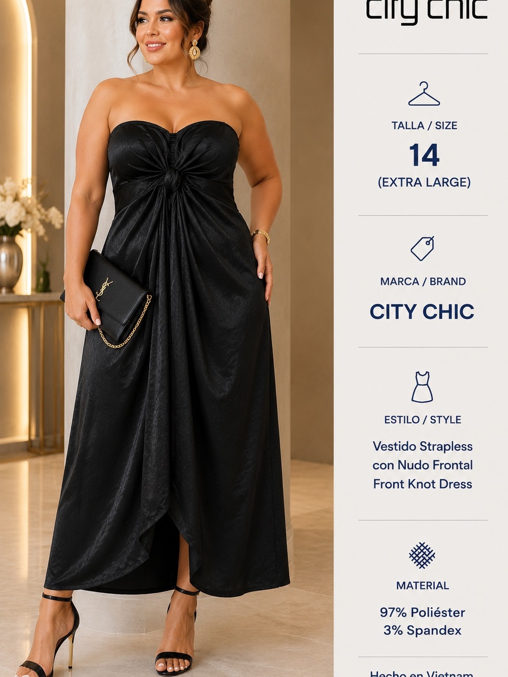 City Chic Strapless Black Front Knot Evening Dress